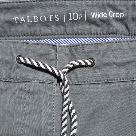Talbots Wide-leg Crop Chino Pants Sz 10P Drawstring Olive Green City Preppy EUC - Picture 4 of 9
